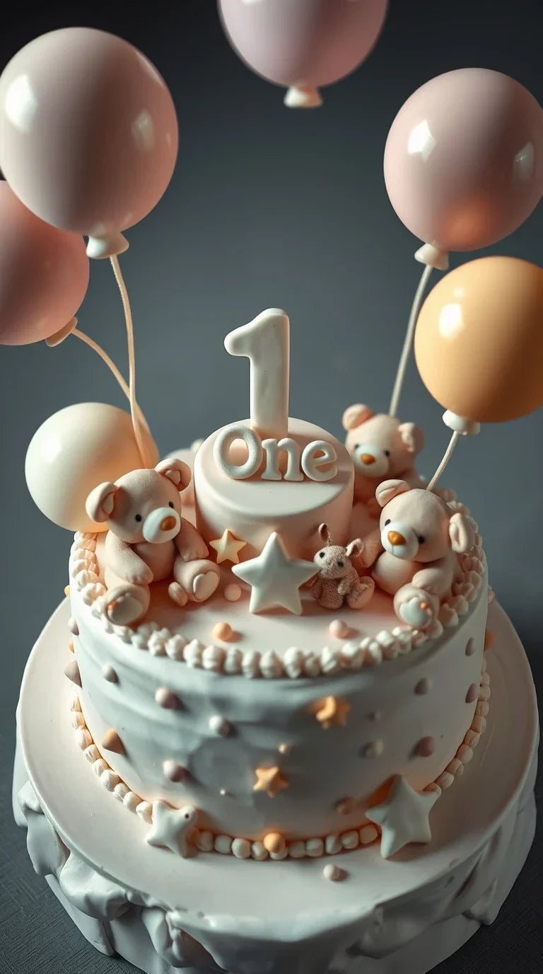 1st birthday cake wallpaper in 4K resolution with cute decorations.