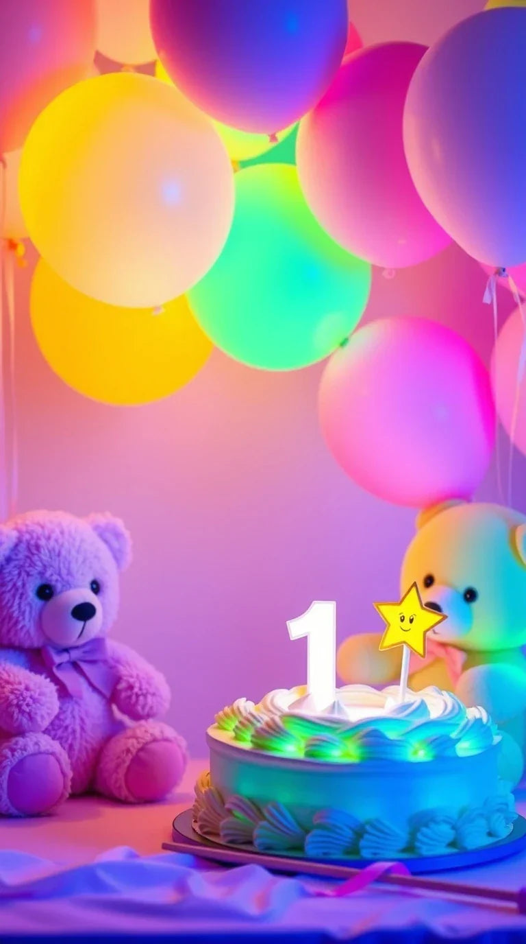 4K wallpaper featuring colorful and festive 1st birthday decorations.