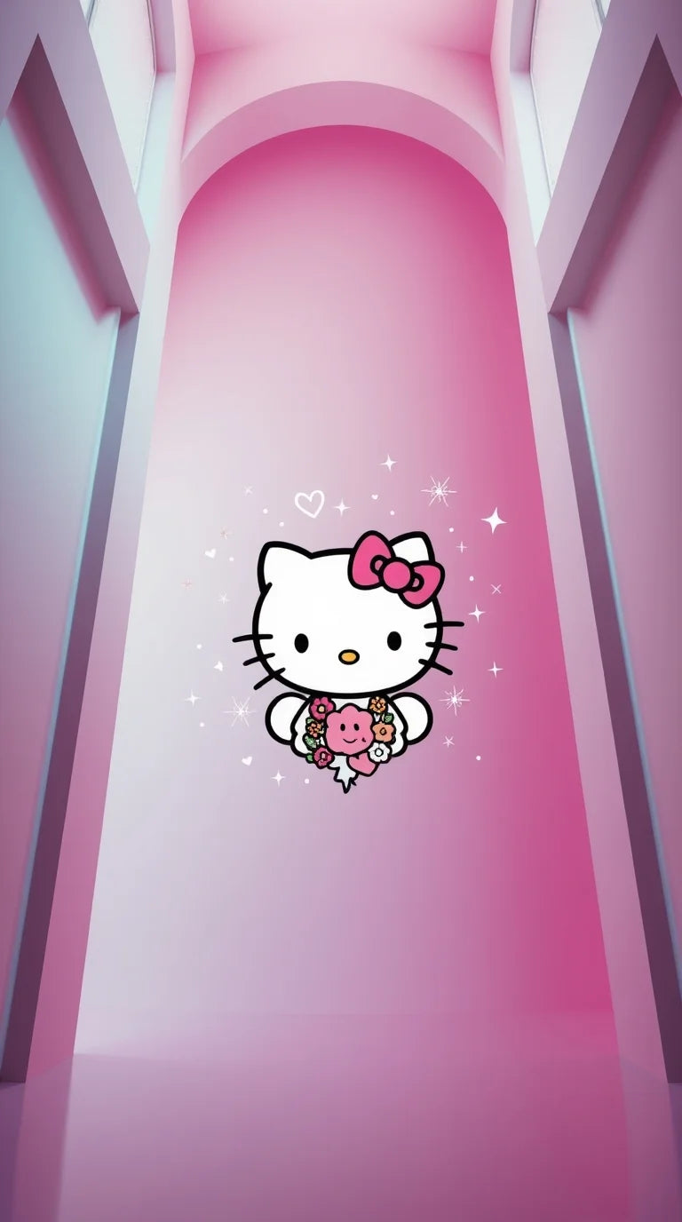 Cute Hello Kitty bow with a pink background in kawaii style, 4K Wallpaper, Iphone Wallpapers