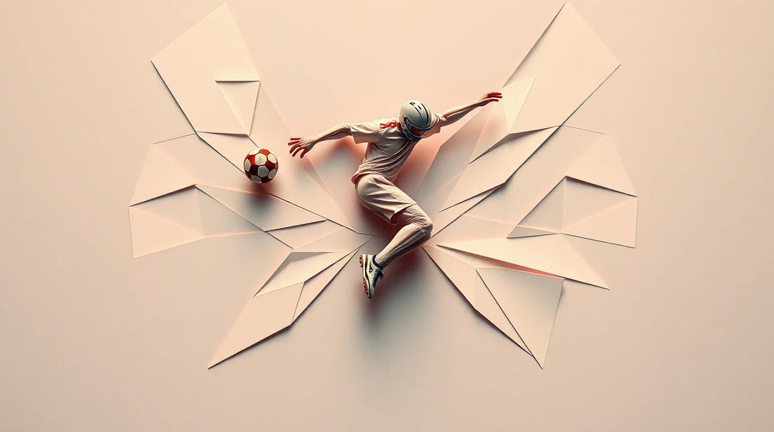 A stunning origami-style digital illustration of a football player in motion.
