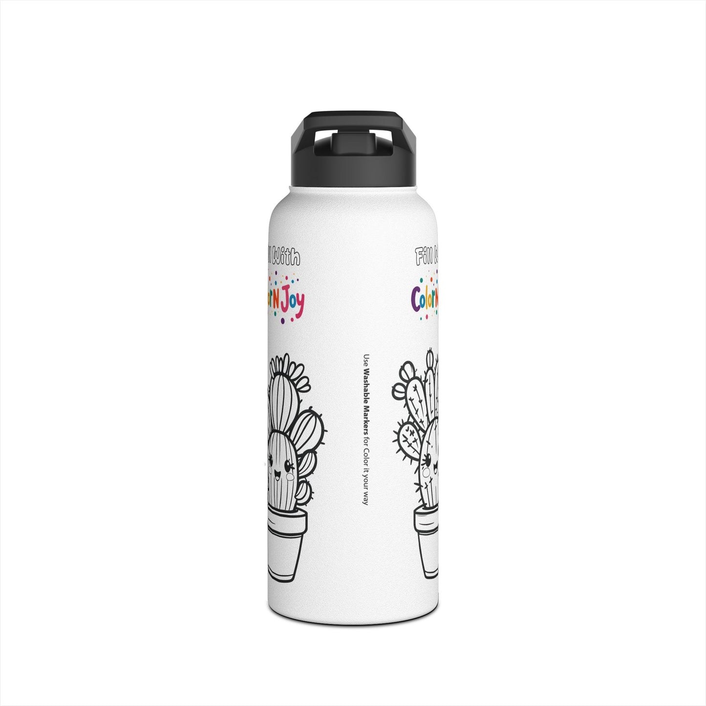 Cactus Coloring Water Bottle | Cute Succulent & Desert Plant Designs | Eco-Friendly Stainless Steel | Screen-Free Creative Fun