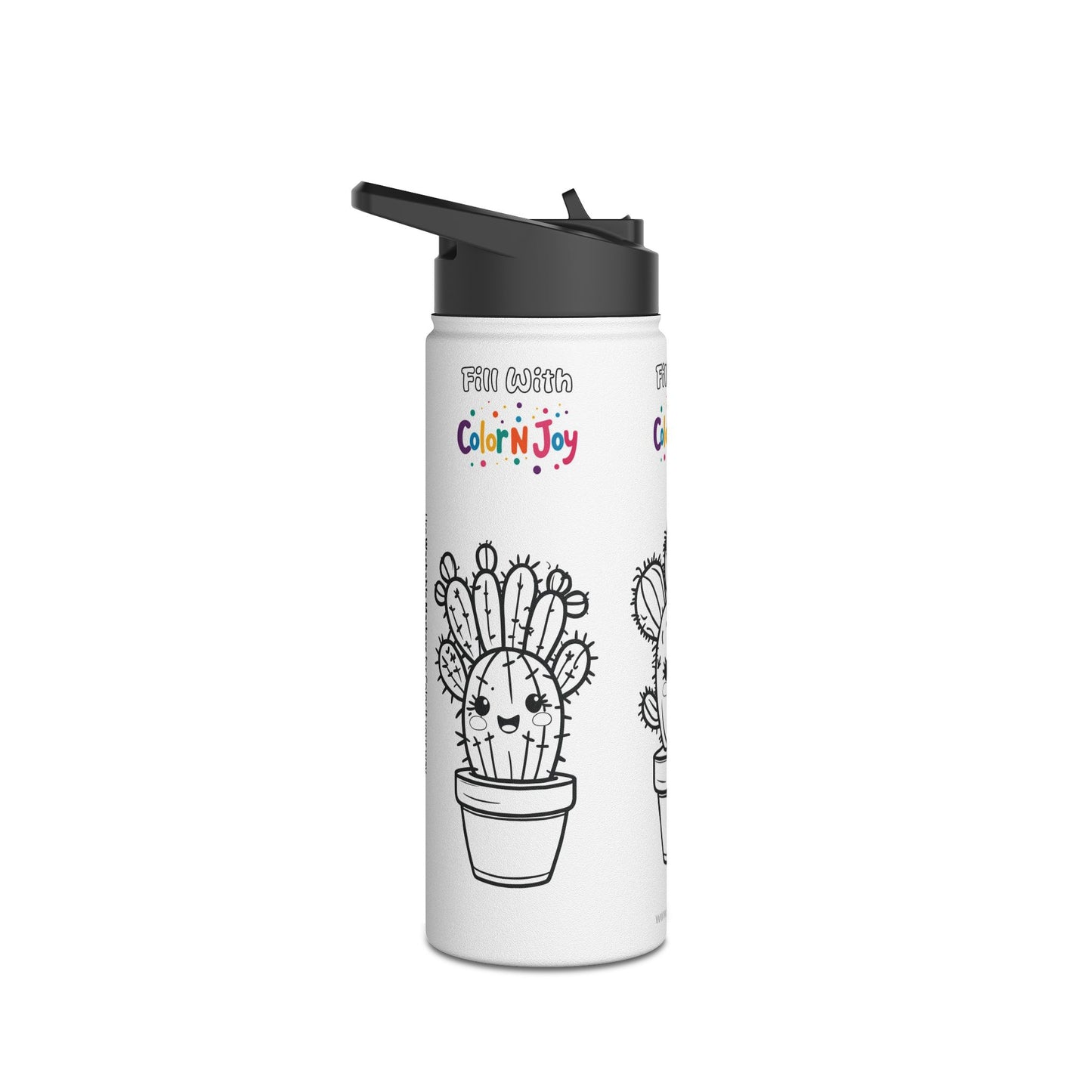 Cactus Coloring Water Bottle | Cute Succulent & Desert Plant Designs | Eco-Friendly Stainless Steel | Screen-Free Creative Fun