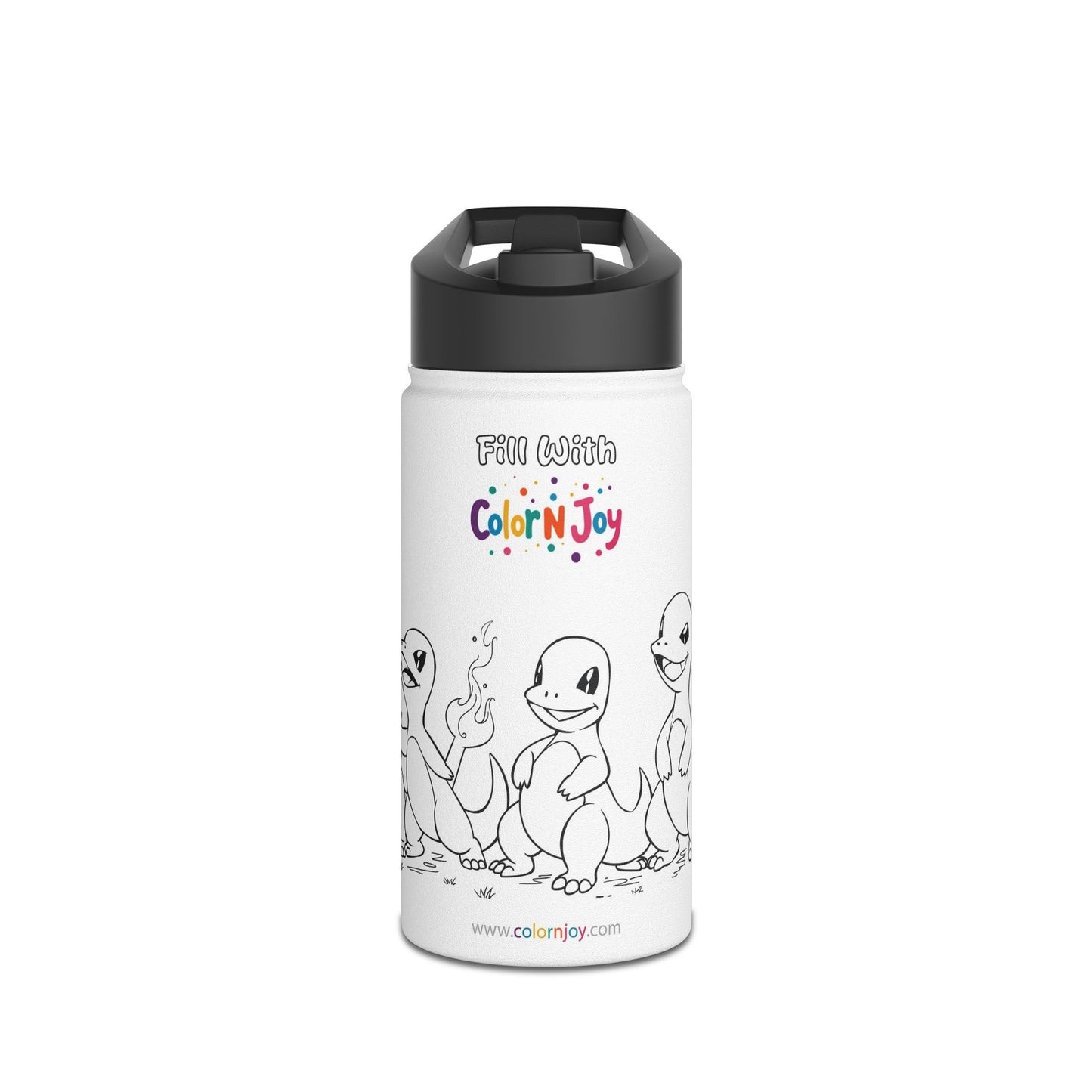 Fire Dragon Coloring Water Bottle | Kids Creative Stainless Steel Drinkware | Includes Coloring Pages Download