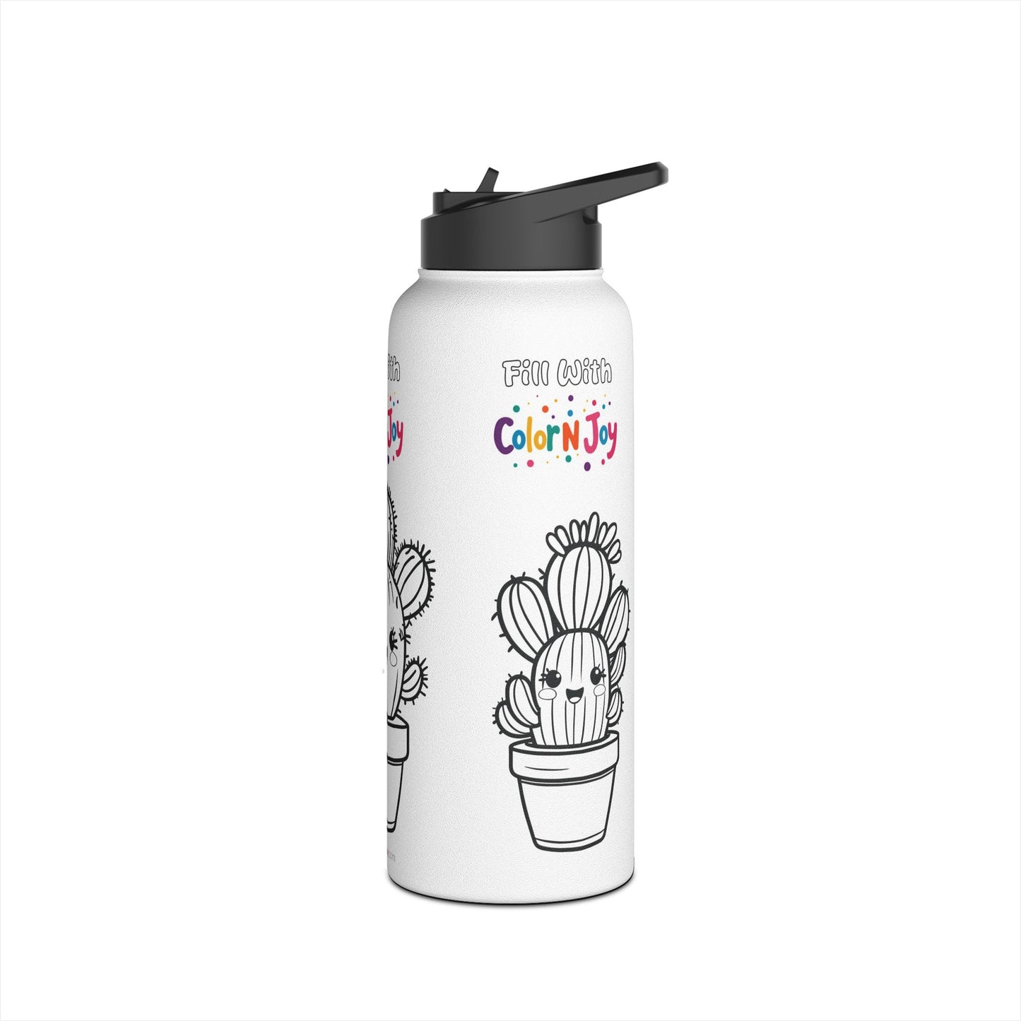 Cactus Coloring Water Bottle | Cute Succulent & Desert Plant Designs | Eco-Friendly Stainless Steel | Screen-Free Creative Fun