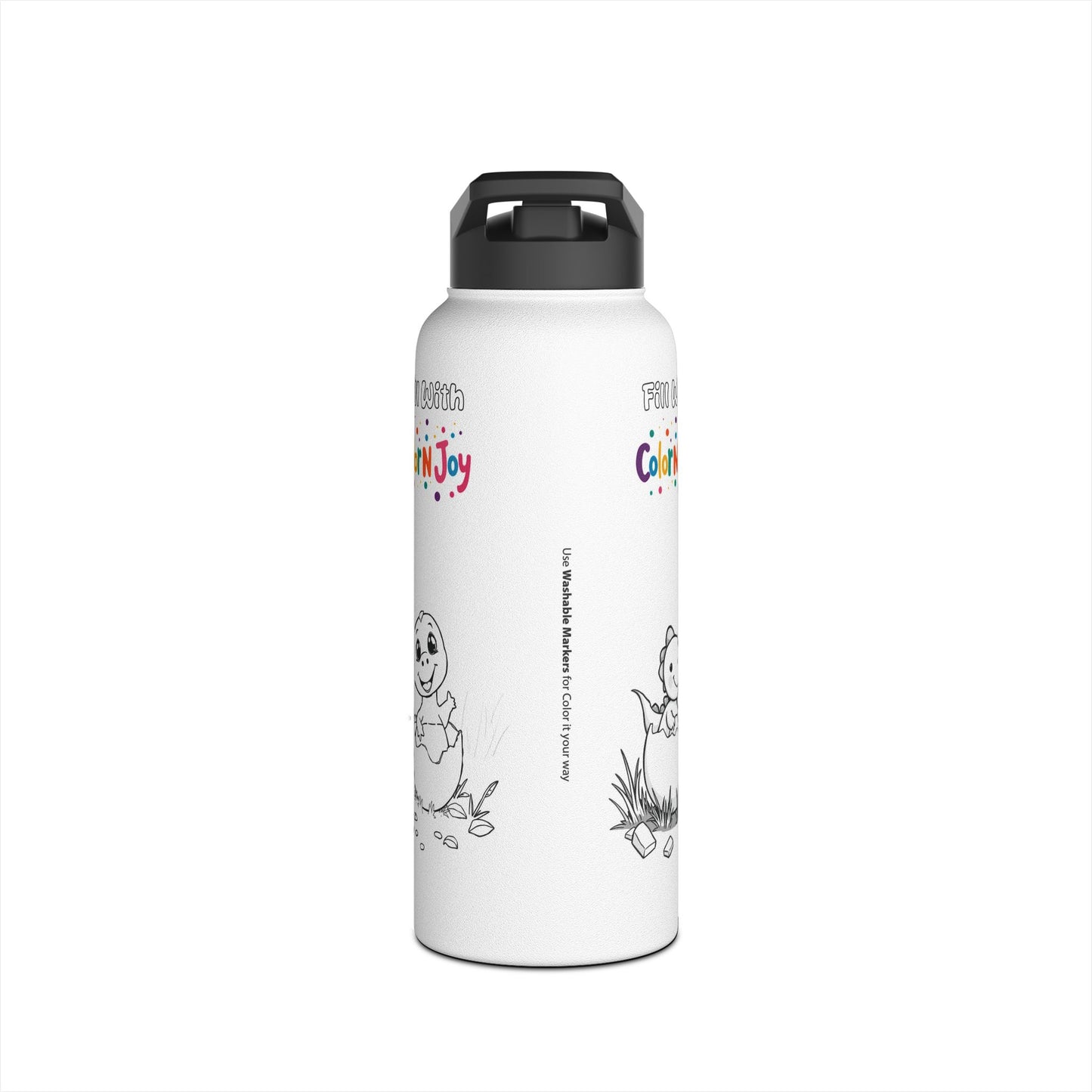 Dino Coloring Water Bottle for Kids, Eco-Friendly, Screen-Free Fun