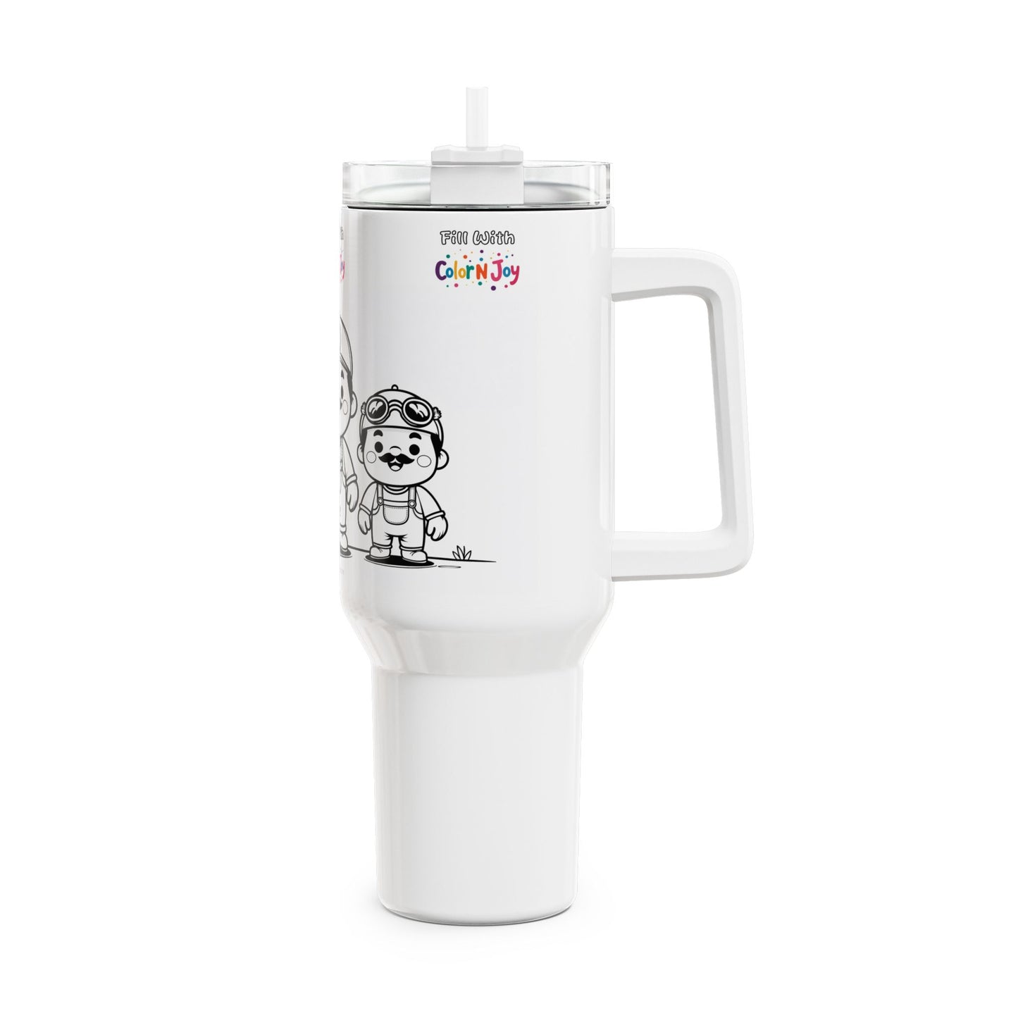 Mustache Mike Chubby Character Tumbler – Colorable Kids Travel Mug