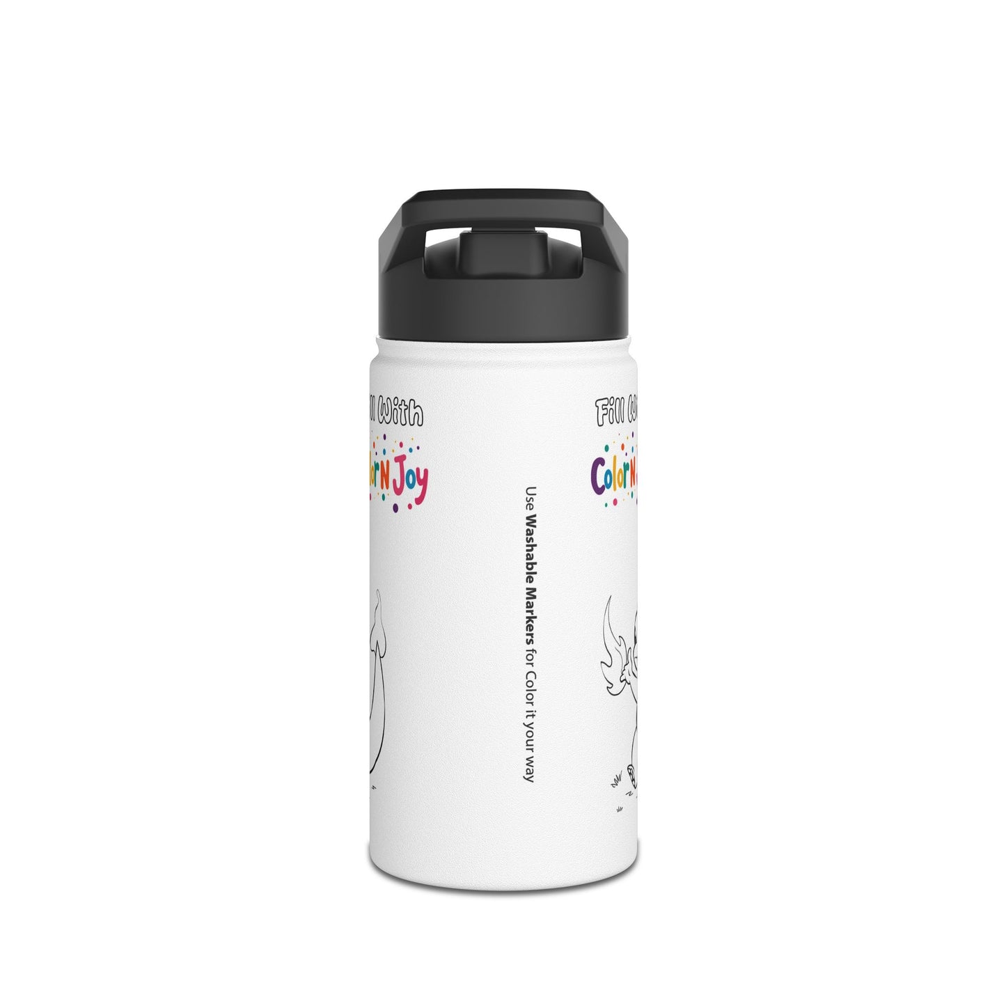 Fire Dragon Coloring Water Bottle | Kids Creative Stainless Steel Drinkware | Includes Coloring Pages Download