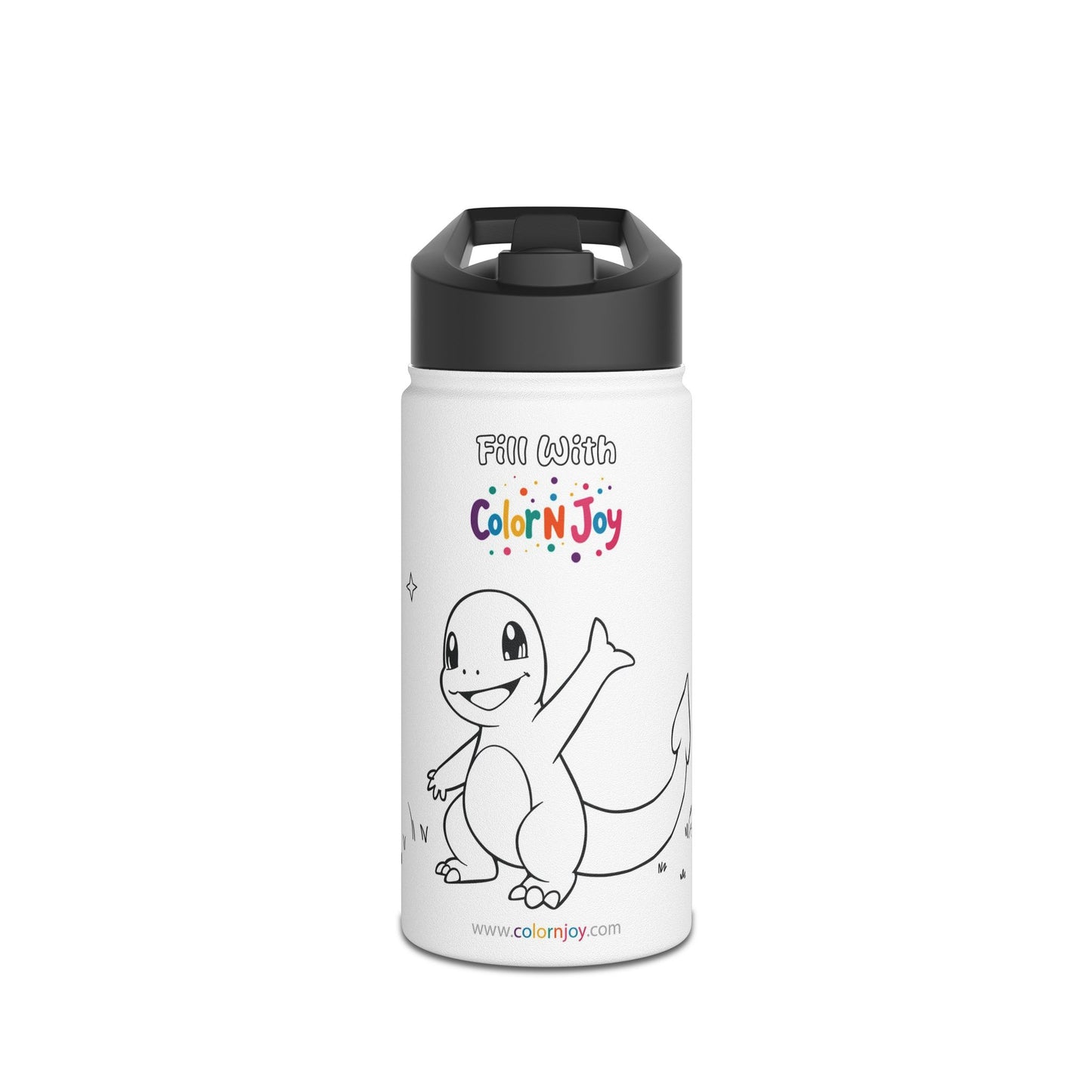 Fire Spirit Dragon Coloring Water Bottle | Creative Kids Stainless Steel Bottle with Bonus Coloring Sheets | Reduce Screen Time
