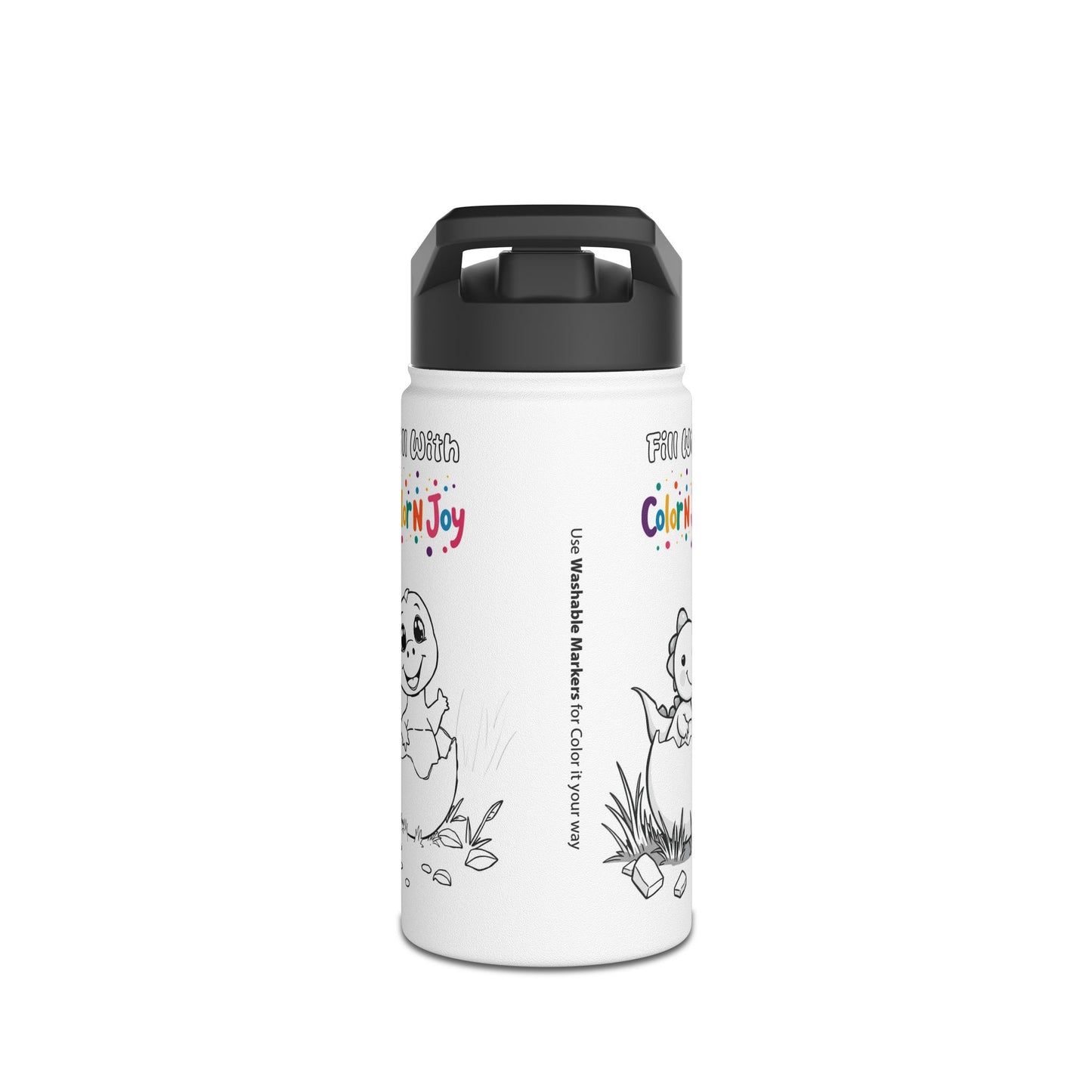 Dino Coloring Water Bottle for Kids, Eco-Friendly, Screen-Free Fun