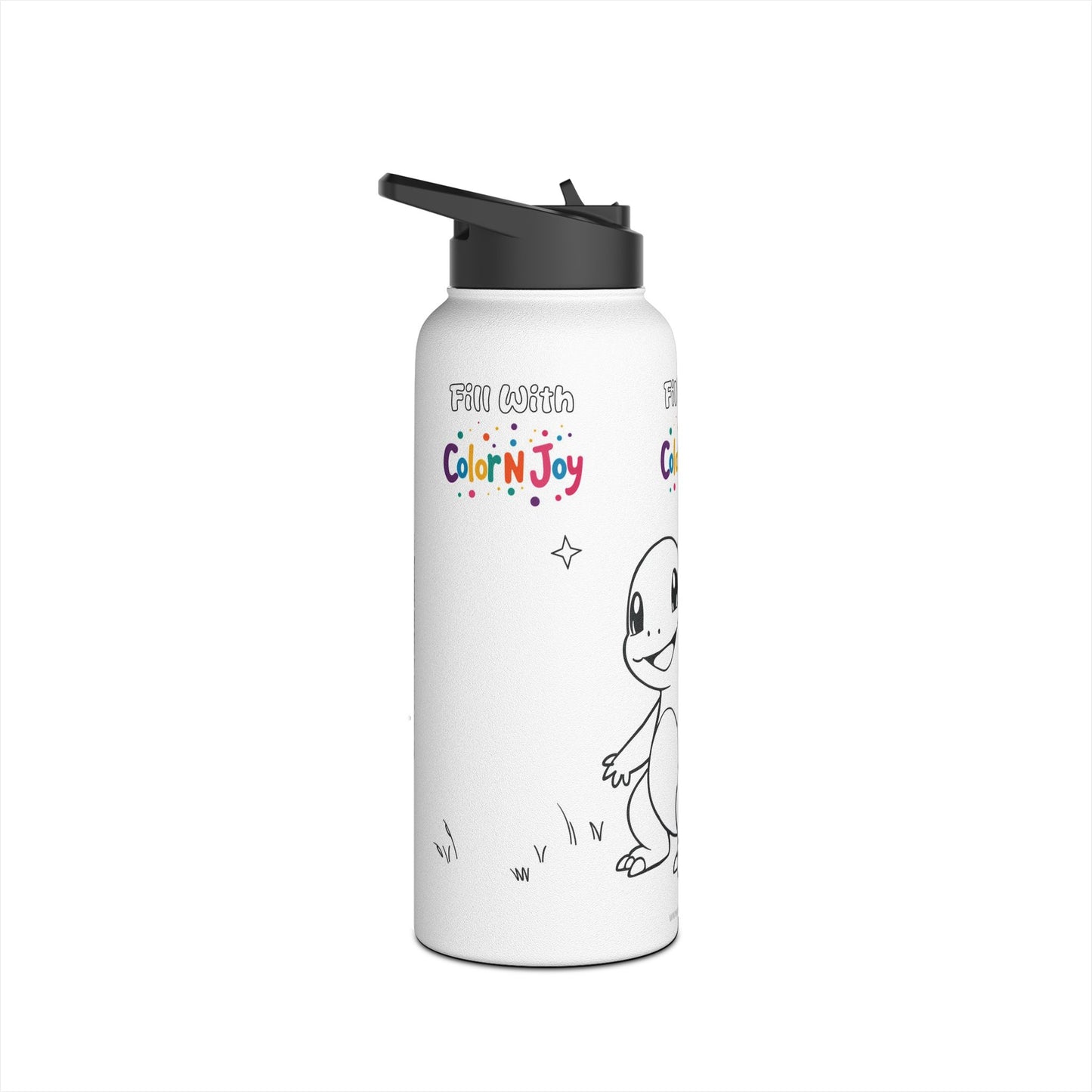Fire Spirit Dragon Coloring Water Bottle | Creative Kids Stainless Steel Bottle with Bonus Coloring Sheets | Reduce Screen Time