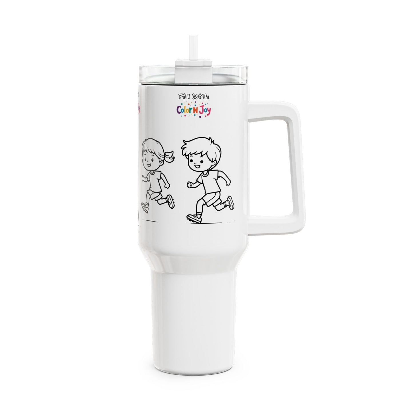 Buddy Football Tumbler – Two Kids Playing | 40oz Colorable Travel Mug