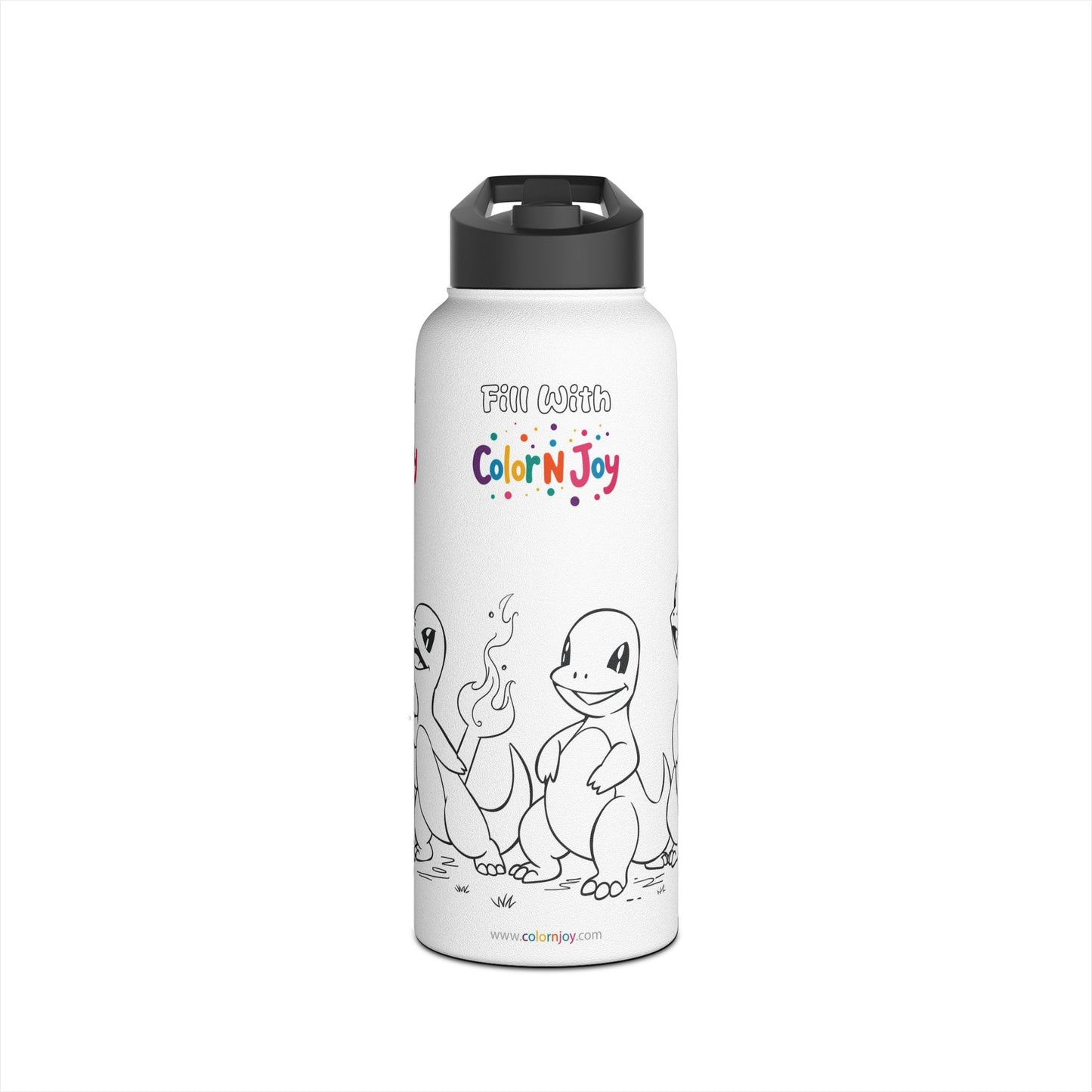 Fire Dragon Coloring Water Bottle | Kids Creative Stainless Steel Drinkware | Includes Coloring Pages Download