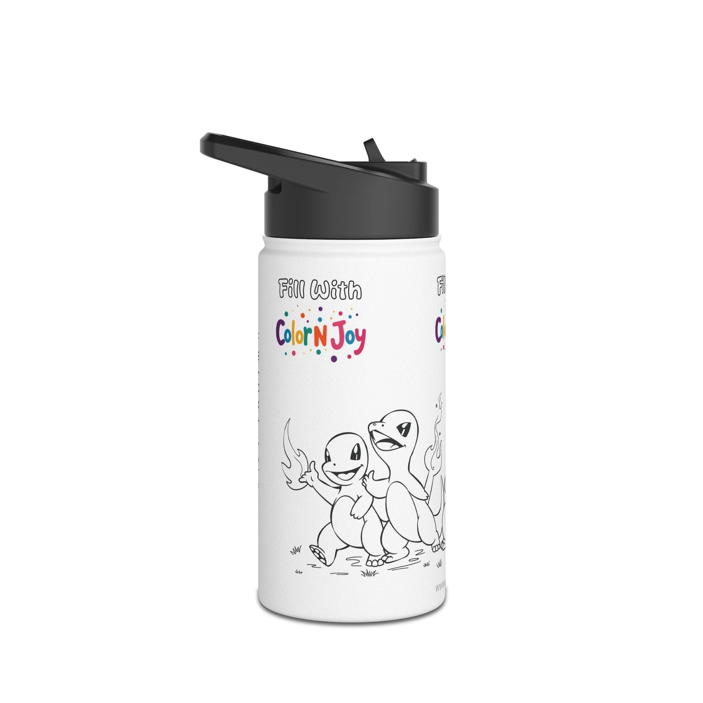 Fire Dragon Coloring Water Bottle | Kids Creative Stainless Steel Drinkware | Includes Coloring Pages Download