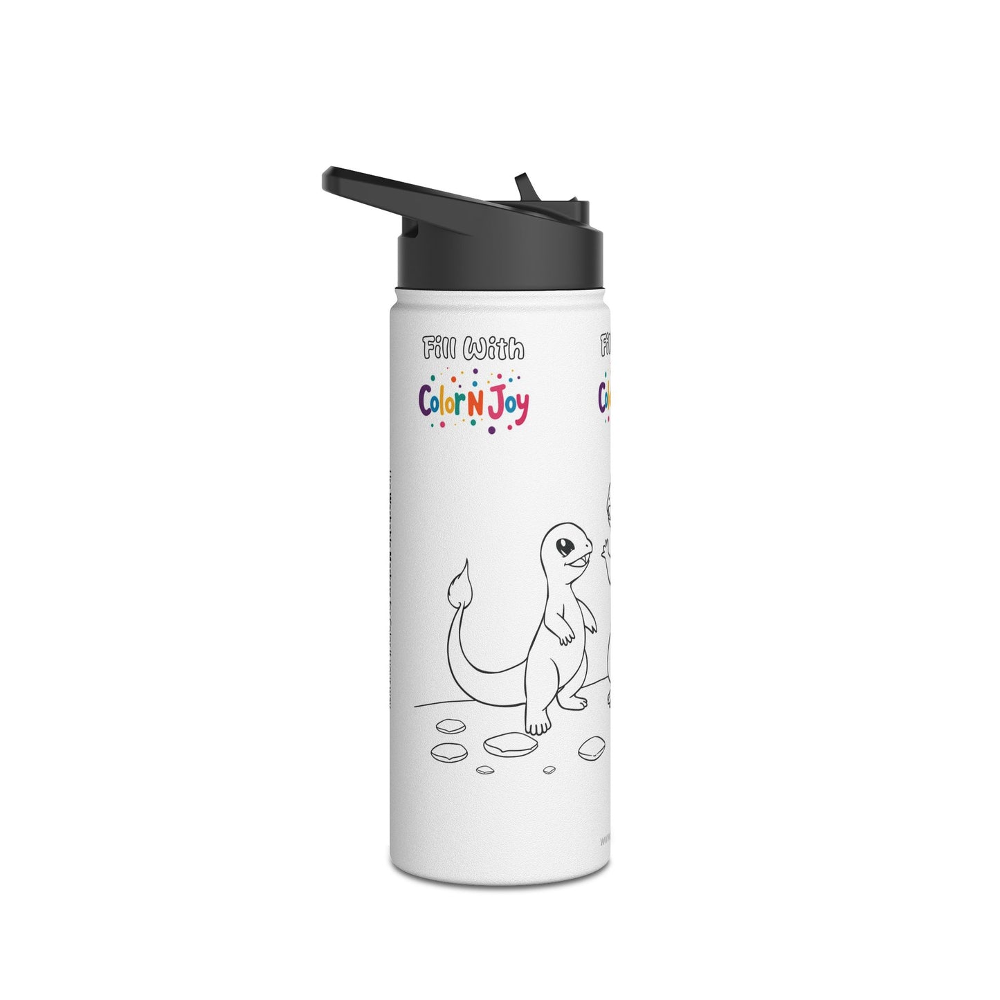 Dragon Flame Coloring Water Bottle | Creative Stainless Steel Bottle with Printable Coloring Pages | Screen-Free Kids Activity