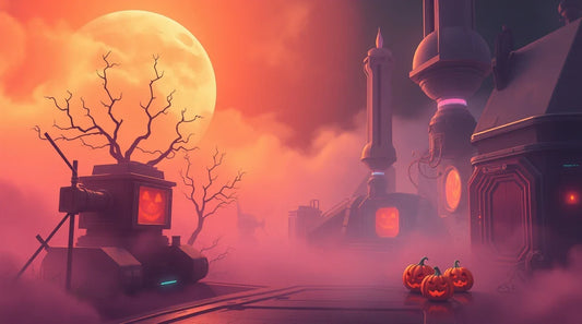 Halloween wallpaper with pumpkins, ghosts, and a full moon night sky, 4k wallpaper, hd wallpaper,