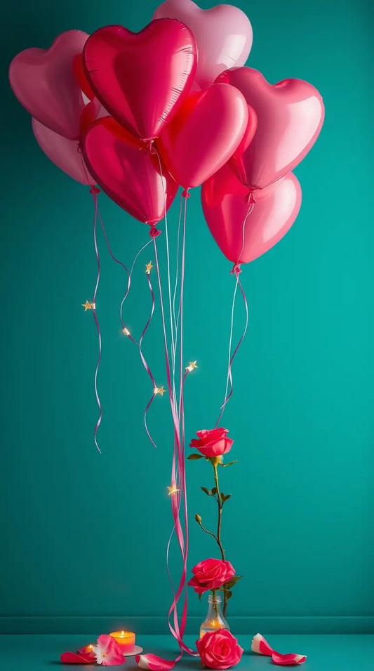 Intricate Origami-Style Valentine’s Day Wallpaper: Deep Red Roses & Fairy Lights – Phone Wallpaper