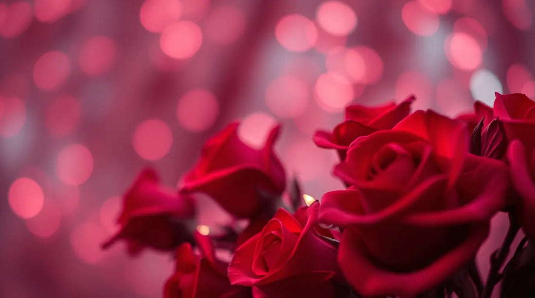 Minimalist Valentine’s Day Wallpaper: Soft Pink & Red Roses with Heart Balloons & Fairy Lights
