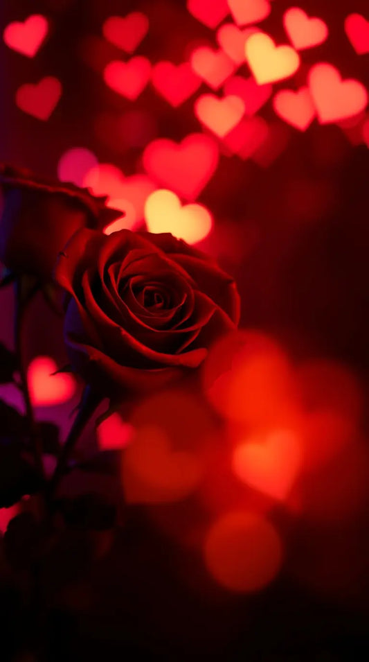 Surreal Valentine’s Day Wallpaper: Red Roses for Valentine’s Day with Bokeh & Fairy Lights