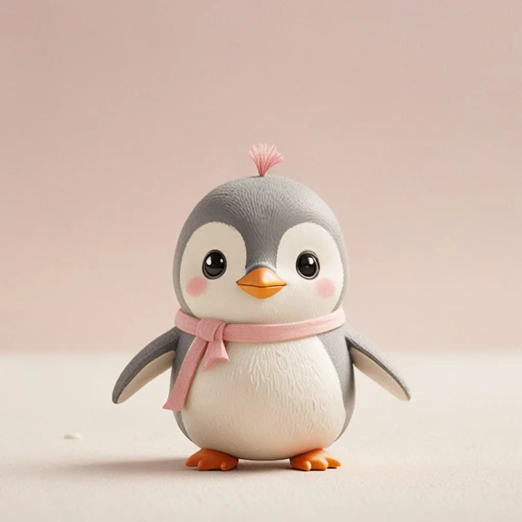 A super cute penguin standing on an icy landscape, surrounded by soft snowflakes, captured in high-definition for the perfect status wallpaper.
