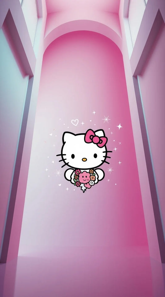 Cute Hello Kitty bow with a pink background in kawaii style, 4K Wallpaper, Iphone Wallpapers