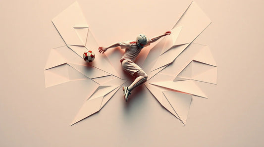 A stunning origami-style digital illustration of a football player in motion.