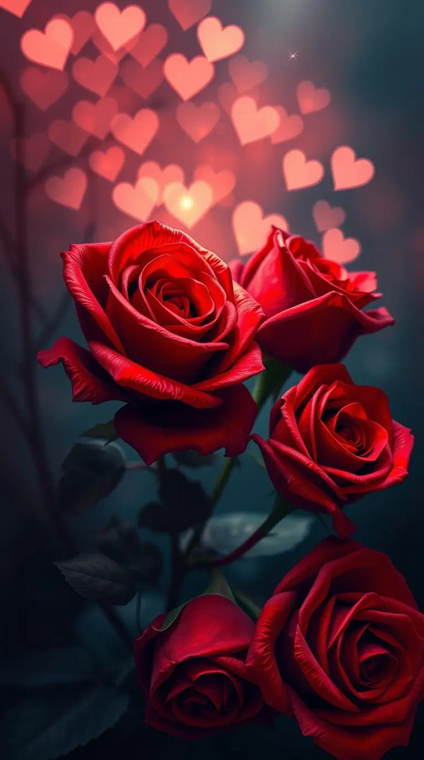 Valentine’s Day Wallpaper – Deep Red Roses & Fairy Lights