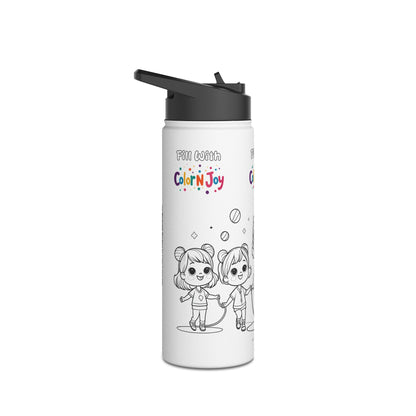 Rainbow Friends & Adventure Time Coloring Water Bottle | Fill with Blue, Green & Purple Designs | Eco-Friendly Stainless Steel | Reduces Screen Time
