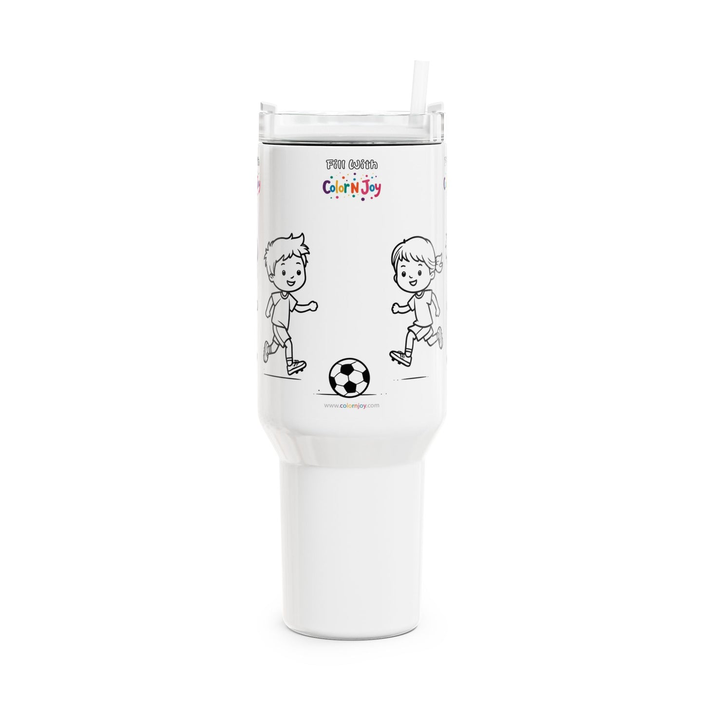 Buddy Football Tumbler – Two Kids Playing | 40oz Colorable Travel Mug