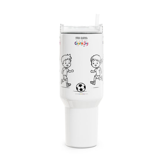 Buddy Football Tumbler – Two Kids Playing | 40oz Colorable Travel Mug