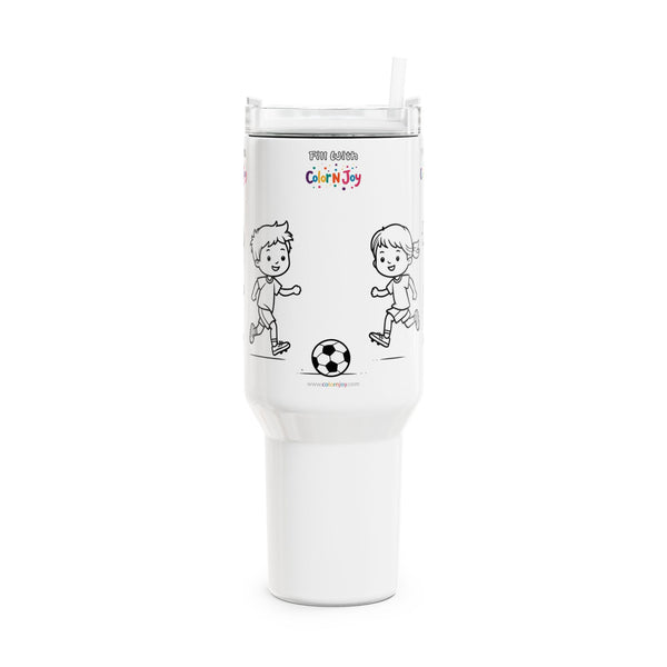 Buddy Football Tumbler – Two Kids Playing | 40oz Colorable Travel Mug