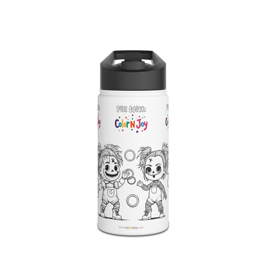 Chucky Coloring Water Bottle | Halloween Spooky Activity for Kids | Reusable Stainless Steel with Free Coloring Pages