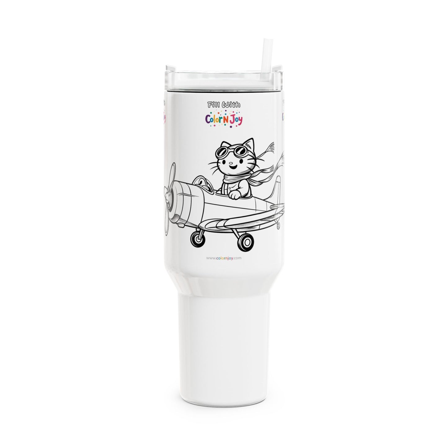 Smiling Critters Cat Pilot Tumbler – Color Your Own Aviator Travel Mug