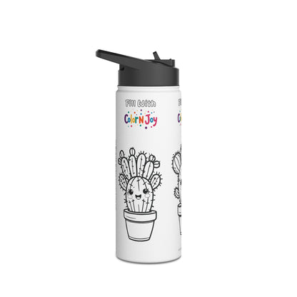 Cactus Coloring Water Bottle | Cute Succulent & Desert Plant Designs | Eco-Friendly Stainless Steel | Screen-Free Creative Fun