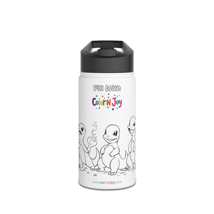 Fire Dragon Coloring Water Bottle | Kids Creative Stainless Steel Drinkware | Includes Coloring Pages Download