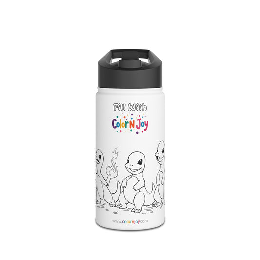 Fire Dragon Coloring Water Bottle | Kids Creative Stainless Steel Drinkware | Includes Coloring Pages Download