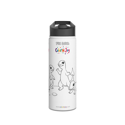 Dragon Flame Coloring Water Bottle | Creative Stainless Steel Bottle with Printable Coloring Pages | Screen-Free Kids Activity