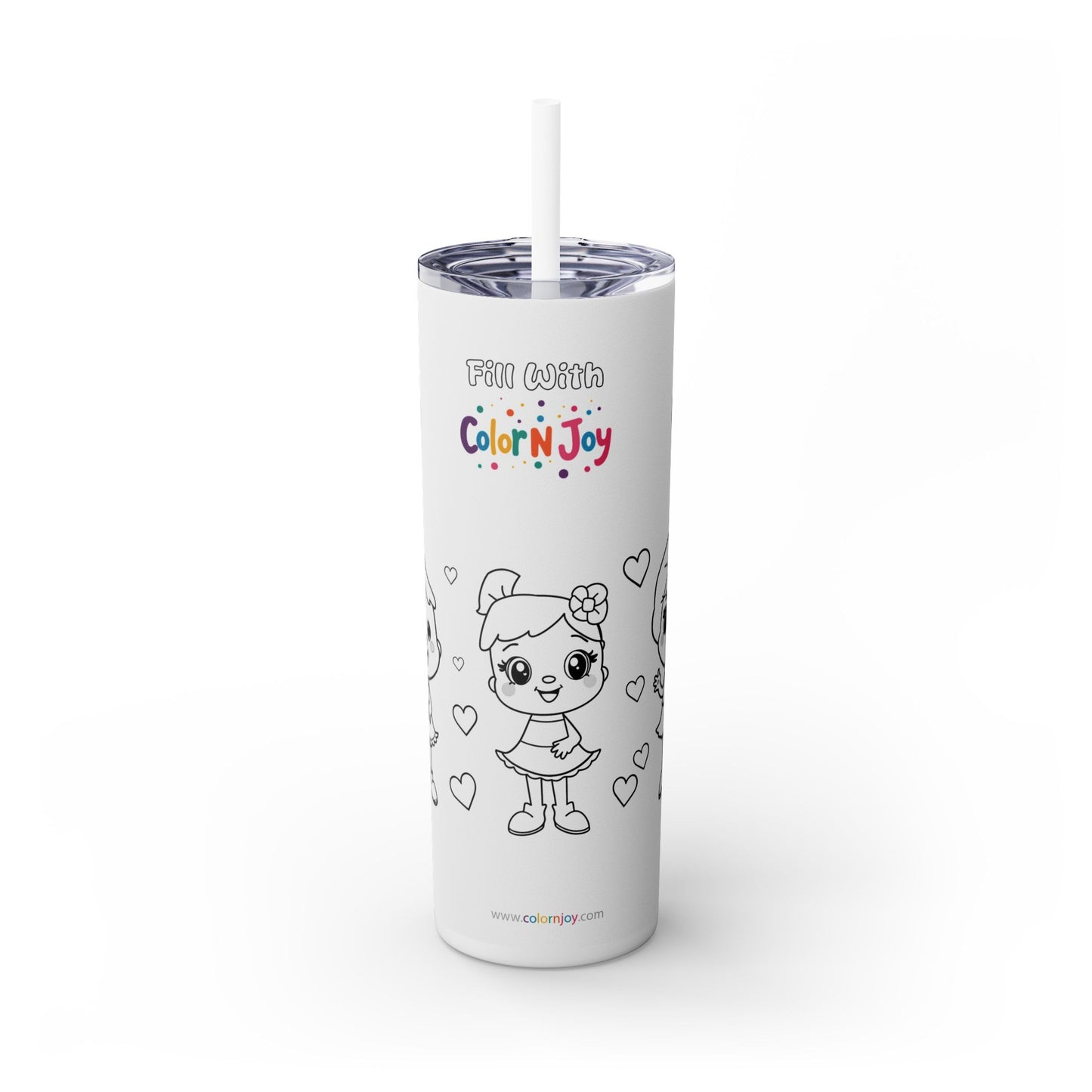 Colorful Skinny Tumbler with Straw for Kids, Fun Hydration Gift for Birthday, Cute Drinkware, Party Favor, Art and Craft Supplies