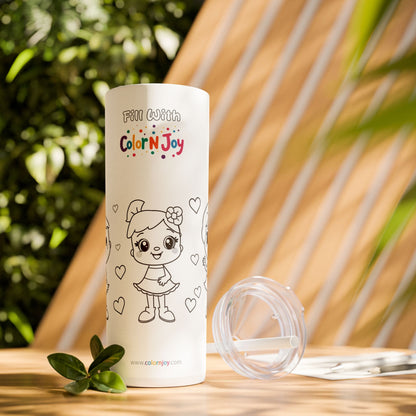 Colorful Skinny Tumbler with Straw for Kids, Fun Hydration Gift for Birthday, Cute Drinkware, Party Favor, Art and Craft Supplies