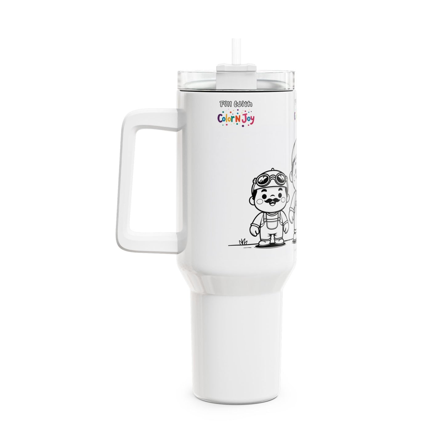 Mustache Mike Chubby Character Tumbler – Colorable Kids Travel Mug