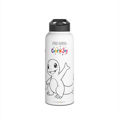 Fire Spirit Dragon Coloring Water Bottle | Creative Kids Stainless Steel Bottle with Bonus Coloring Sheets | Reduce Screen Time