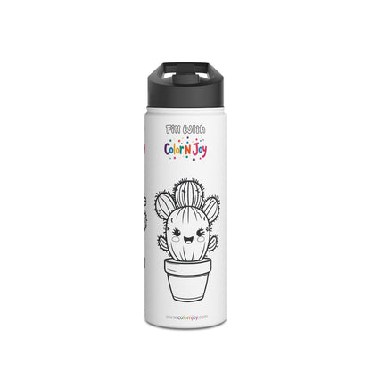 Cactus Coloring Water Bottle | Cute Succulent & Desert Plant Designs | Eco-Friendly Stainless Steel | Screen-Free Creative Fun