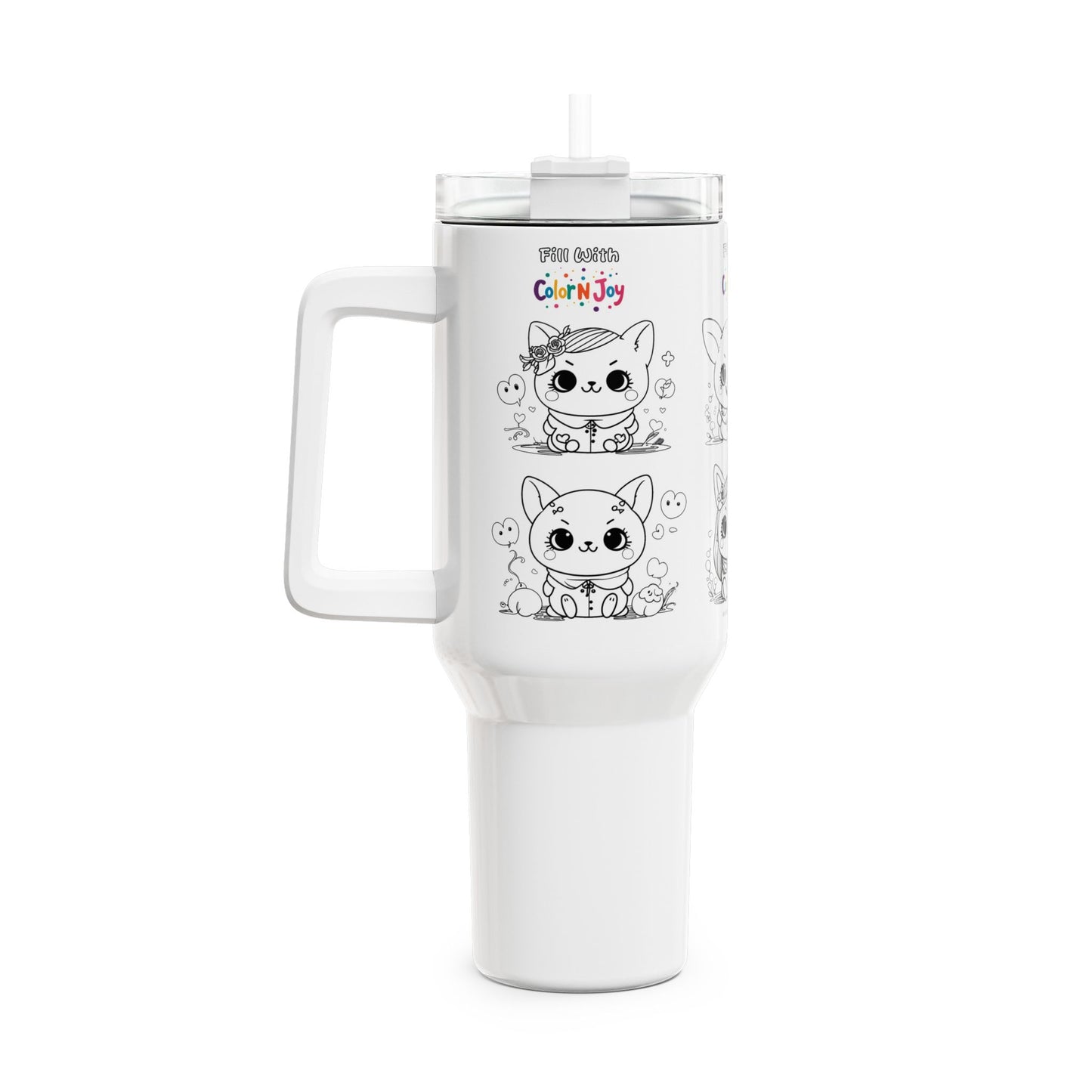 Kitty-Themed Colorable 40oz Tumbler for Kids | Creative Gift | Toys & Colors | Screen-Free Fun