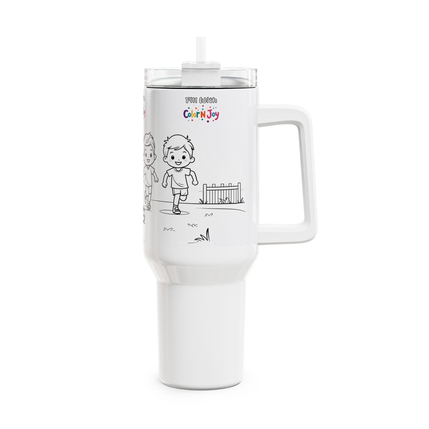 Team Victory Football Tumbler – 4 Kids Playing with Colorful Symbols | 40oz