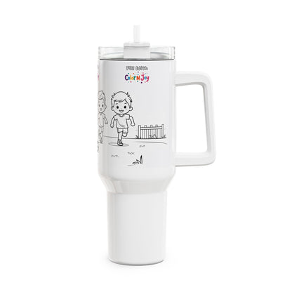 Team Victory Football Tumbler – 4 Kids Playing with Colorful Symbols | 40oz