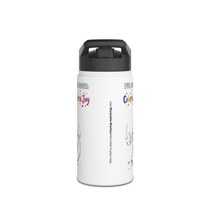 Fire Dragon Coloring Water Bottle | Kids Creative Stainless Steel Drinkware | Includes Coloring Pages Download