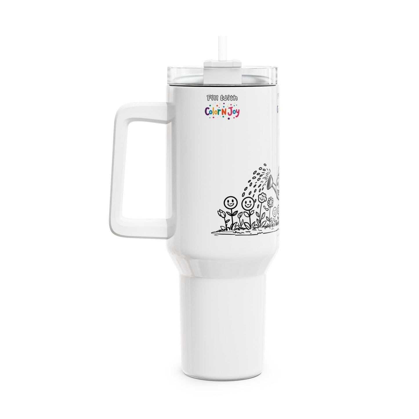 Garden Witch Tumbler – Cute Girl with Pumpkin Water Bottle & Colorful Icons | 40oz