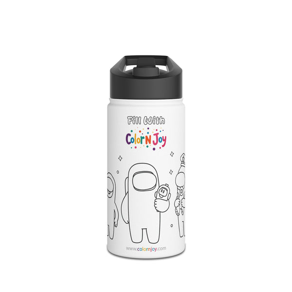 Among Us Coloring Water Bottle with Hat Theme | Eco-Friendly Stainless Steel Drinkware | Character Among Us Coloring Pages with Hats | Reduces Screen Time