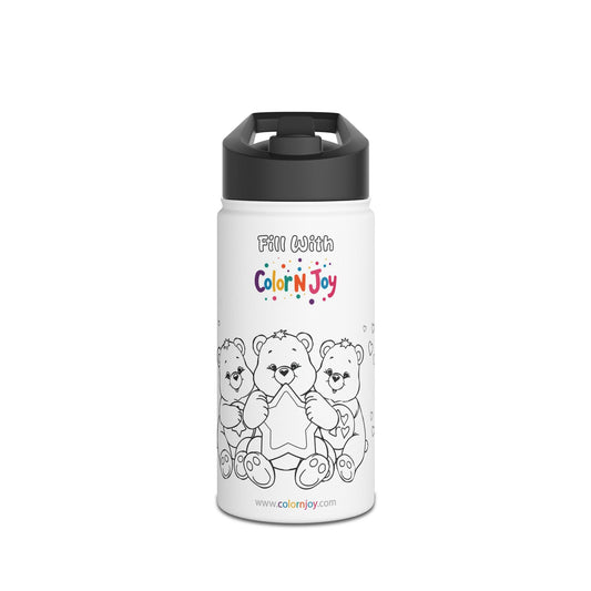 Care Bears Coloring Water Bottle | Eco-Friendly Stainless Steel Drinkware | Reduces Screen Time