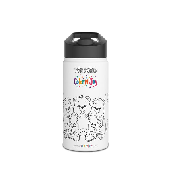 Care Bears Coloring Water Bottle | Eco-Friendly Stainless Steel Drinkware | Reduces Screen Time