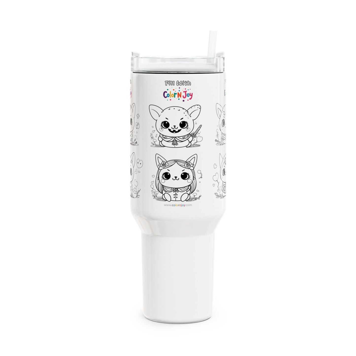 Kitty-Themed Colorable 40oz Tumbler for Kids | Creative Gift | Toys & Colors | Screen-Free Fun